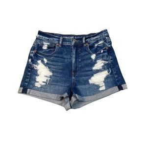 American Eagle Women's Stretch Mom Short Distressed Denim Jeans Shorts Size 8